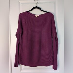 Eileen Fisher Bateau Neck Rib Knit Top Sweater Purple Size XXS